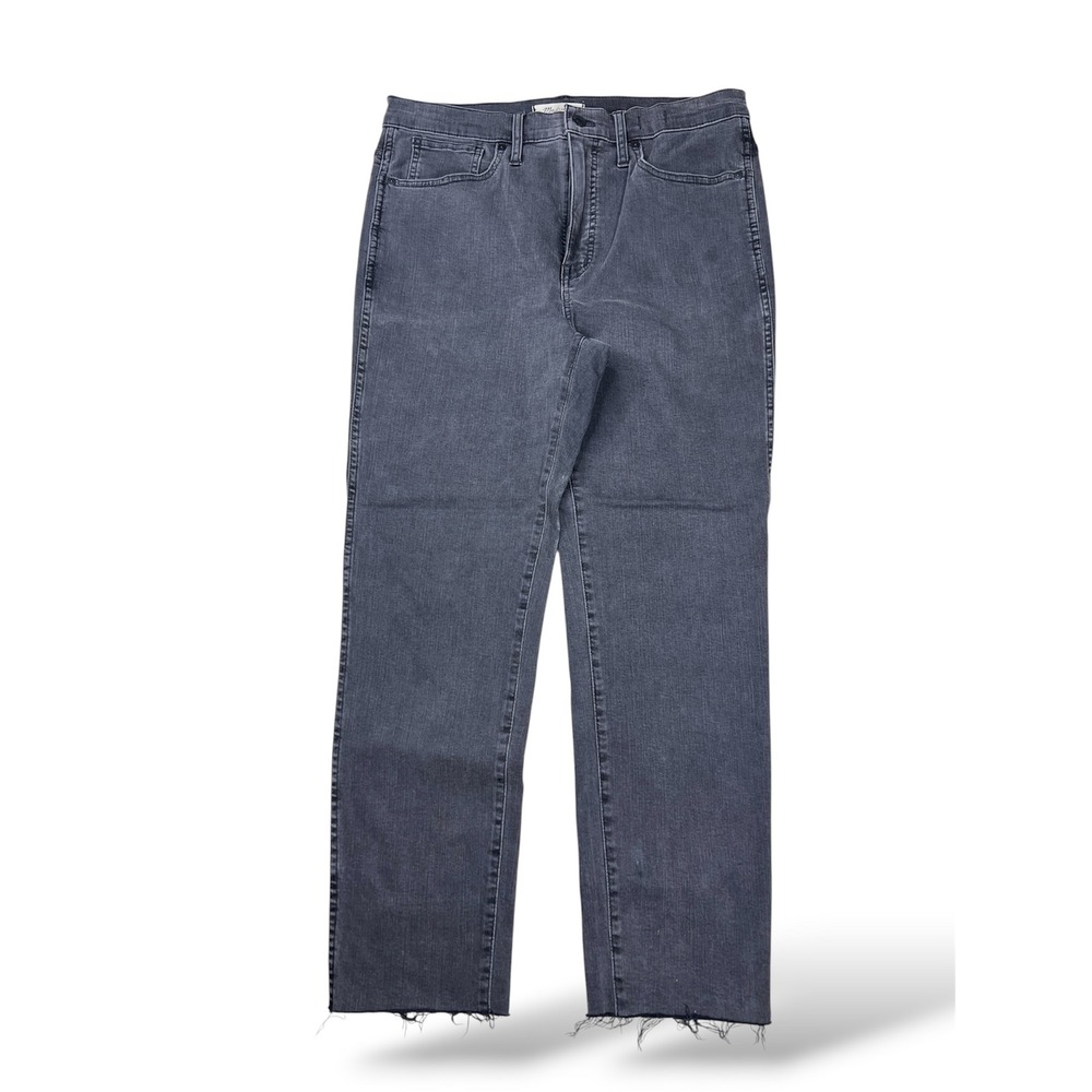 Madewell Stovepipe High Rise Straight Leg Jeans Faded Black Raw Hem Size 30